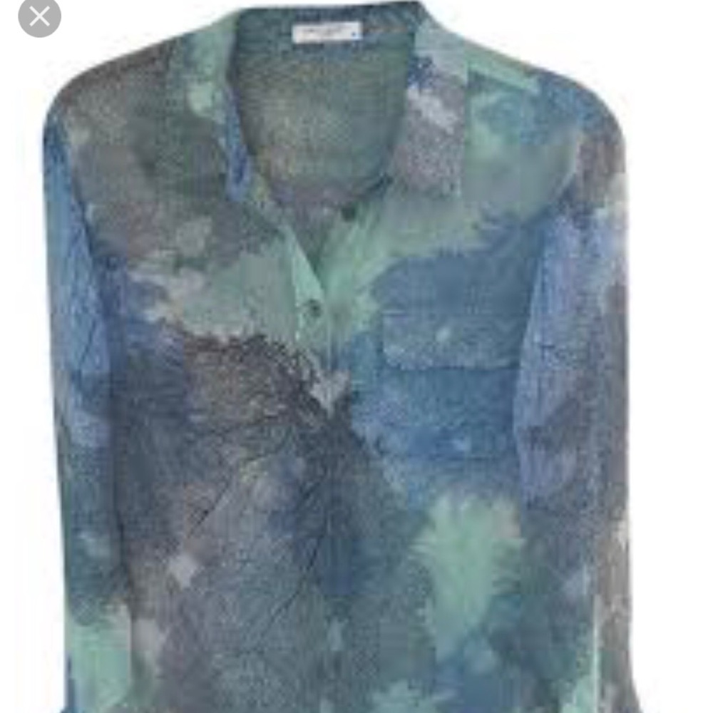 Equipment coral print sheer button down Blouse